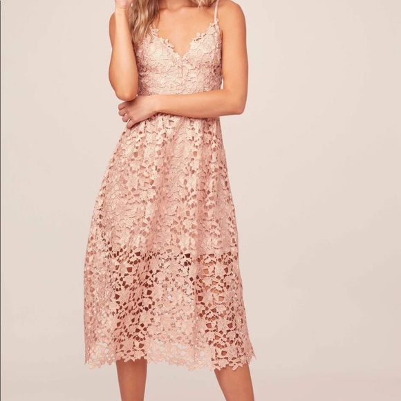 astr the label lace midi dress rose gold